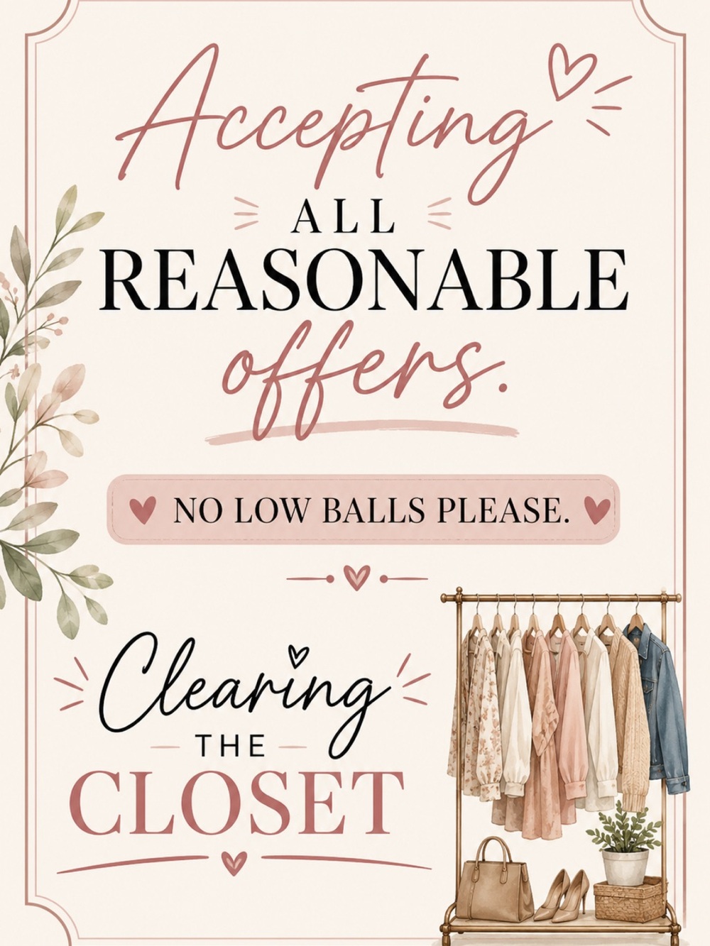 Closet Sale Graphic Sign - Neutral Blush Tones